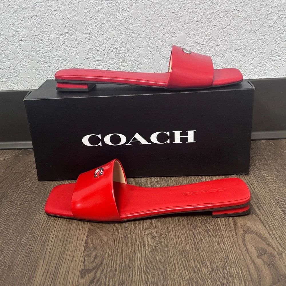 NWT & Box Coach W’s Sz 9 Sculpted C Flat Slip-On Sandals in Sport Red - Picture 6 of 15